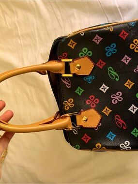 Multicolor Patterned Black Satchel - Women's Handbag